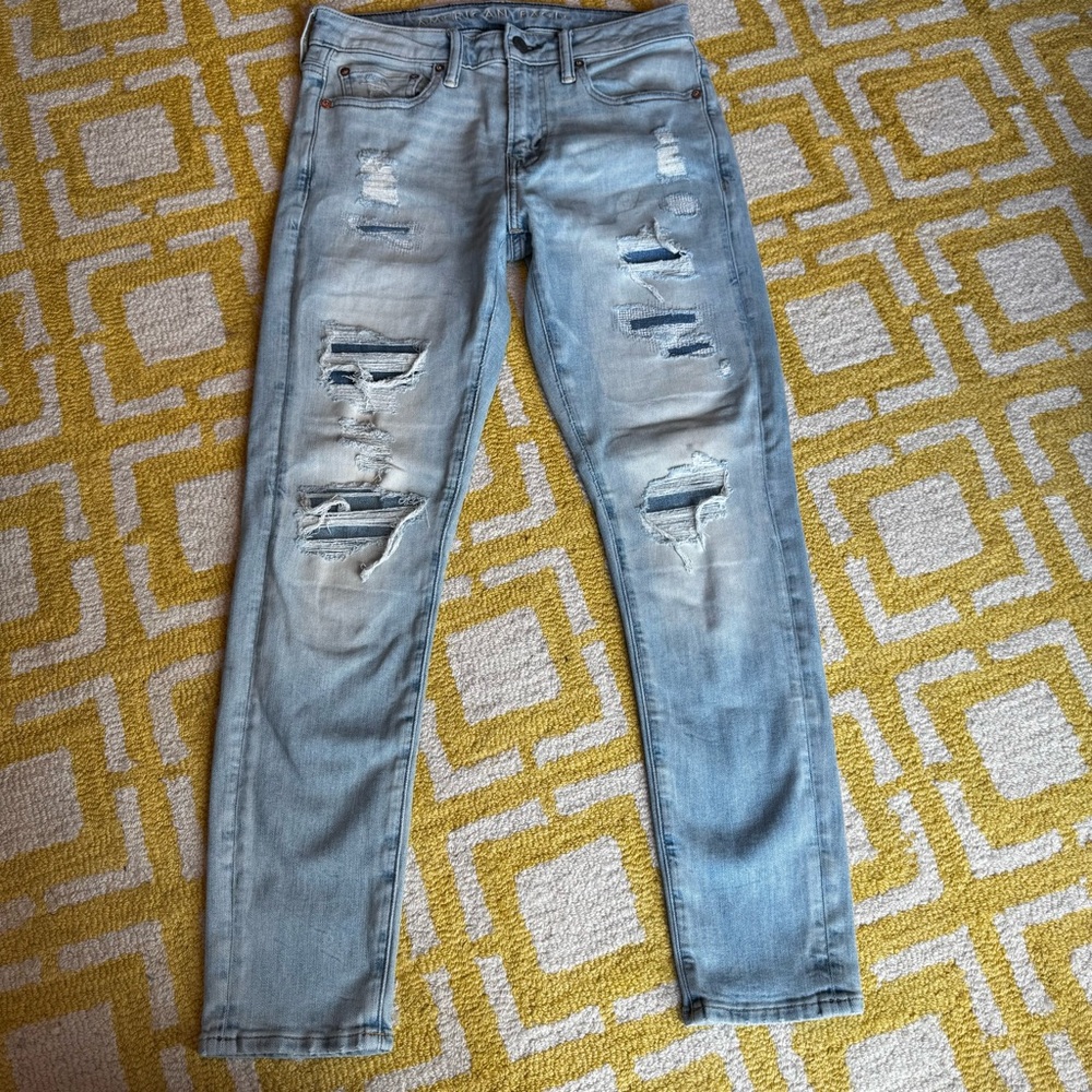 Stylish Black and Light Blue Distressed men’s Jeans - Picture 3 of 16